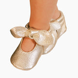 Newborn Platinum Knotted Bow Baby Shoe - HoneyBug 