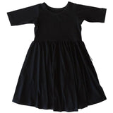 MID SLEEVE TWIRL DRESS- Midnight Ribbed