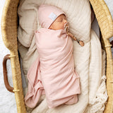 Jersey Knit Cotton Swaddle Blanket and Beanie Gift Set - Mauve Lavender - HoneyBug 