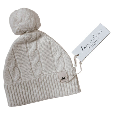 Luna + Luca Cable Knit Pom Beanie - Off-White - HoneyBug 