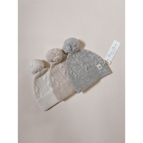 Luna + Luca Cable Knit Pom Beanie - Heather Gray - HoneyBug 