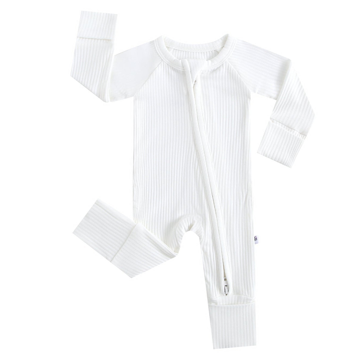 Snow Ribbed Zippered Baby Romper