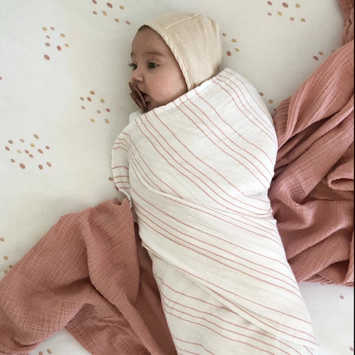 3 Pack Cotton Muslin Swaddle Blanket - Dusty Rose Stars - HoneyBug 