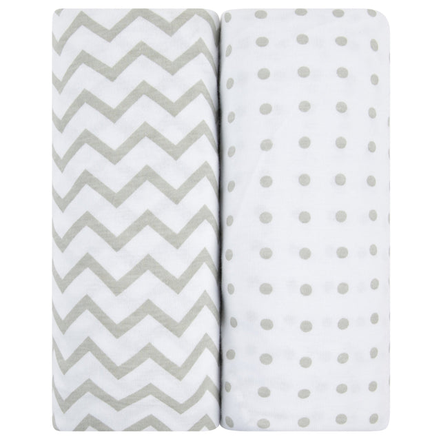 Waterproof Changing Pad Cover | Cradle Sheet Set - Grey Chevron & Polka Dot - HoneyBug 