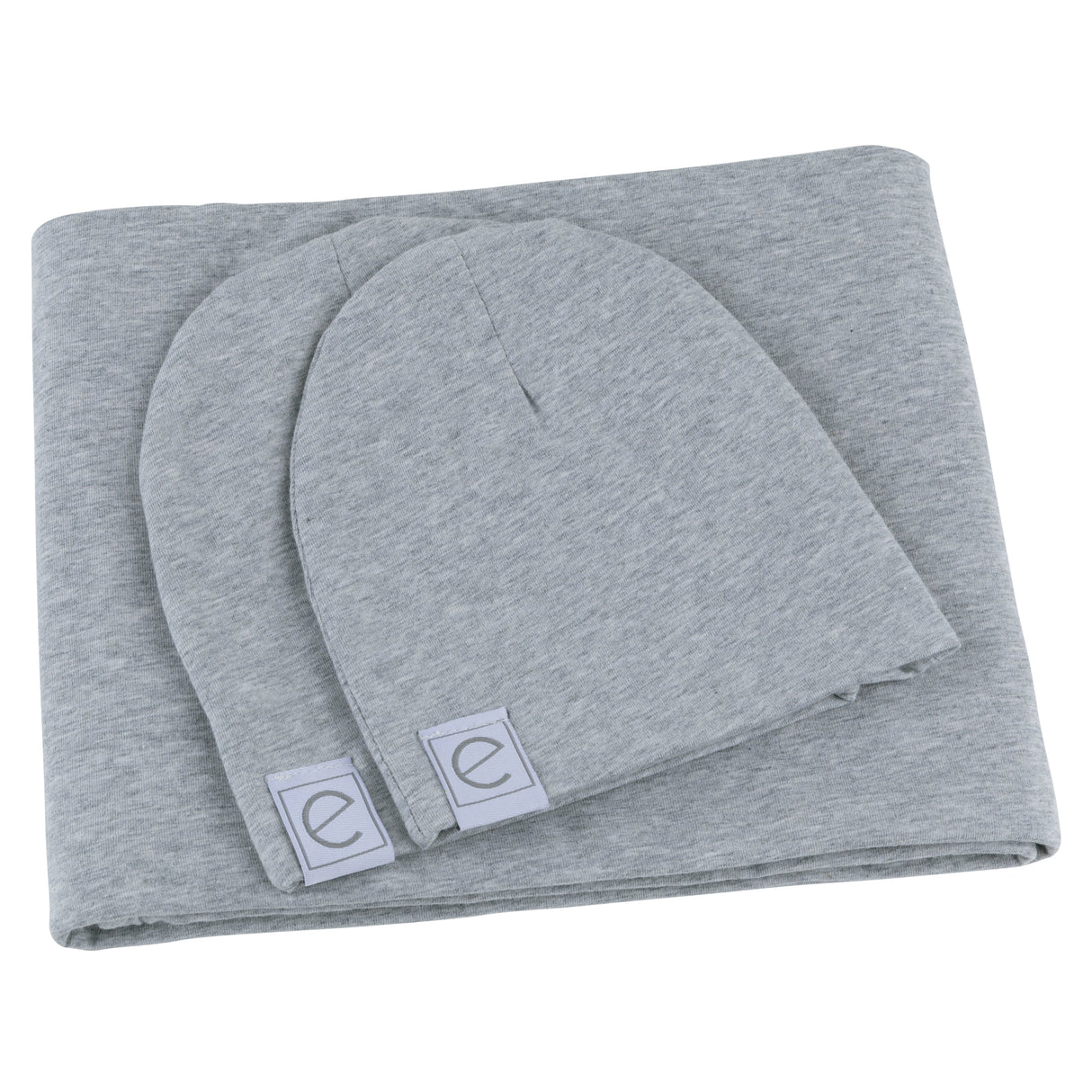 Jersey Knit Cotton Swaddle Blanket and Beanie Gift Set - Heather Grey - HoneyBug 