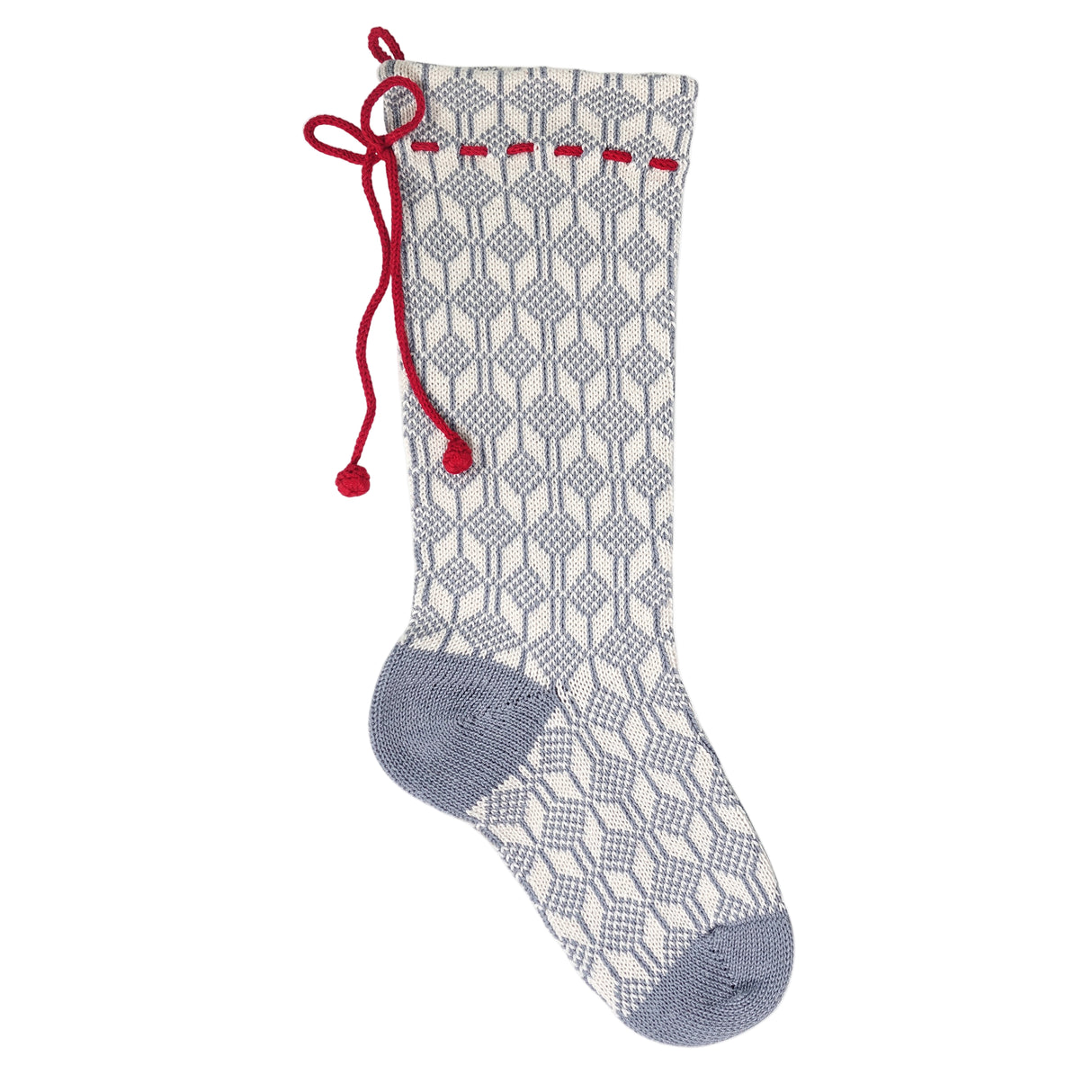 Grey Patterned Stocking with Red Bow