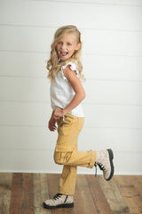 Khaki Denim Cargo Pant - HoneyBug 