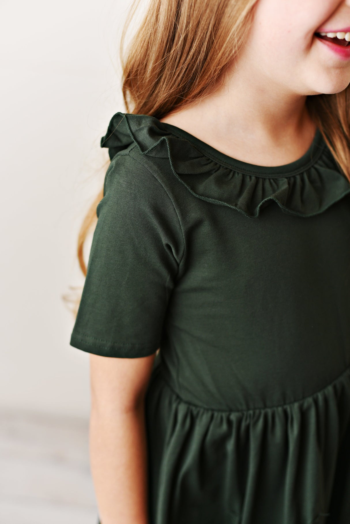 Army Green Ruffle Twirl Dress - HoneyBug 