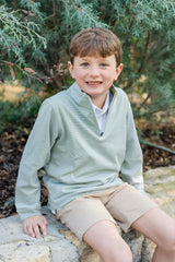 Spencer Quarter Zip Pullover - Green Stripes - HoneyBug 