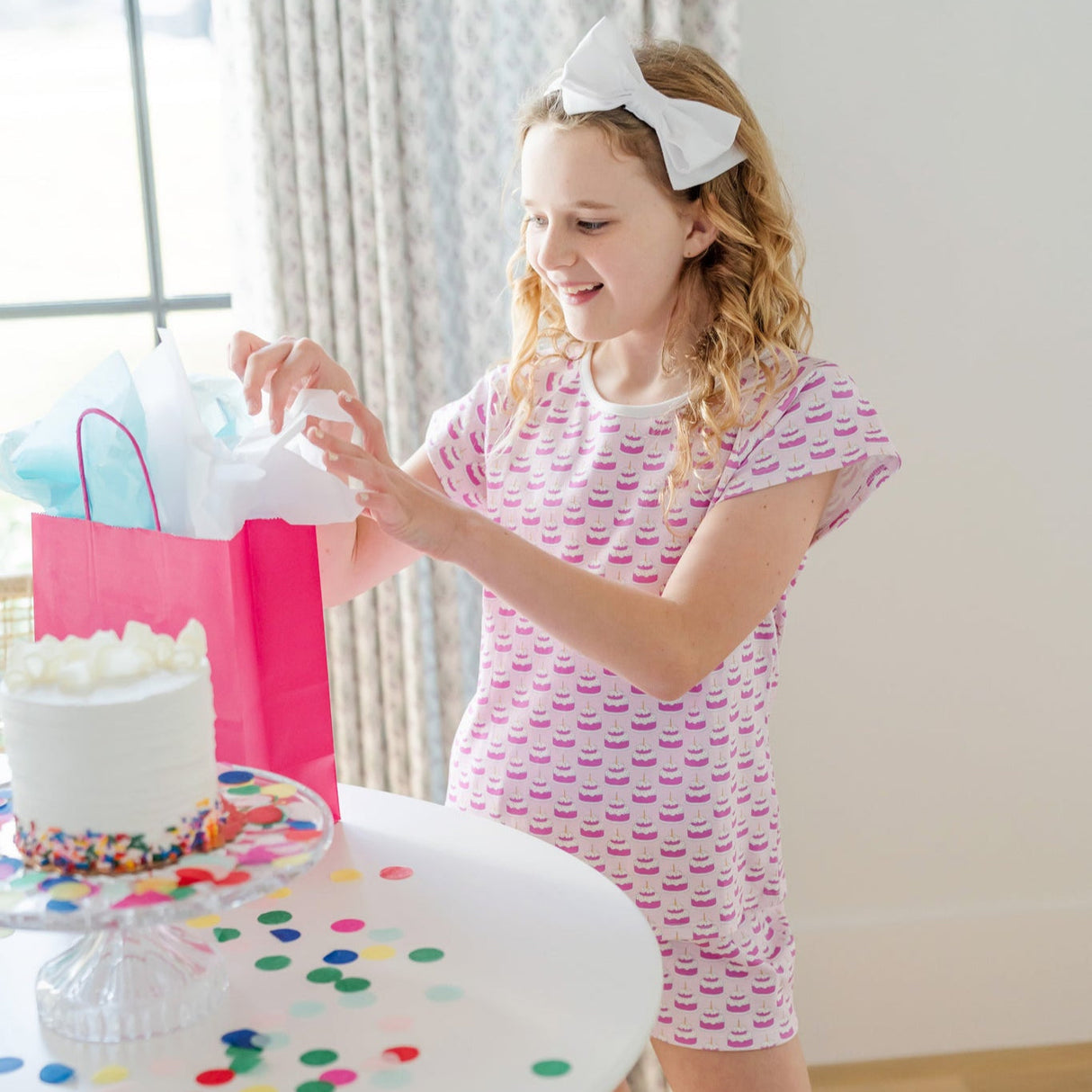 Emery Girls' Short Set - Birthday Cake Pink - HoneyBug 