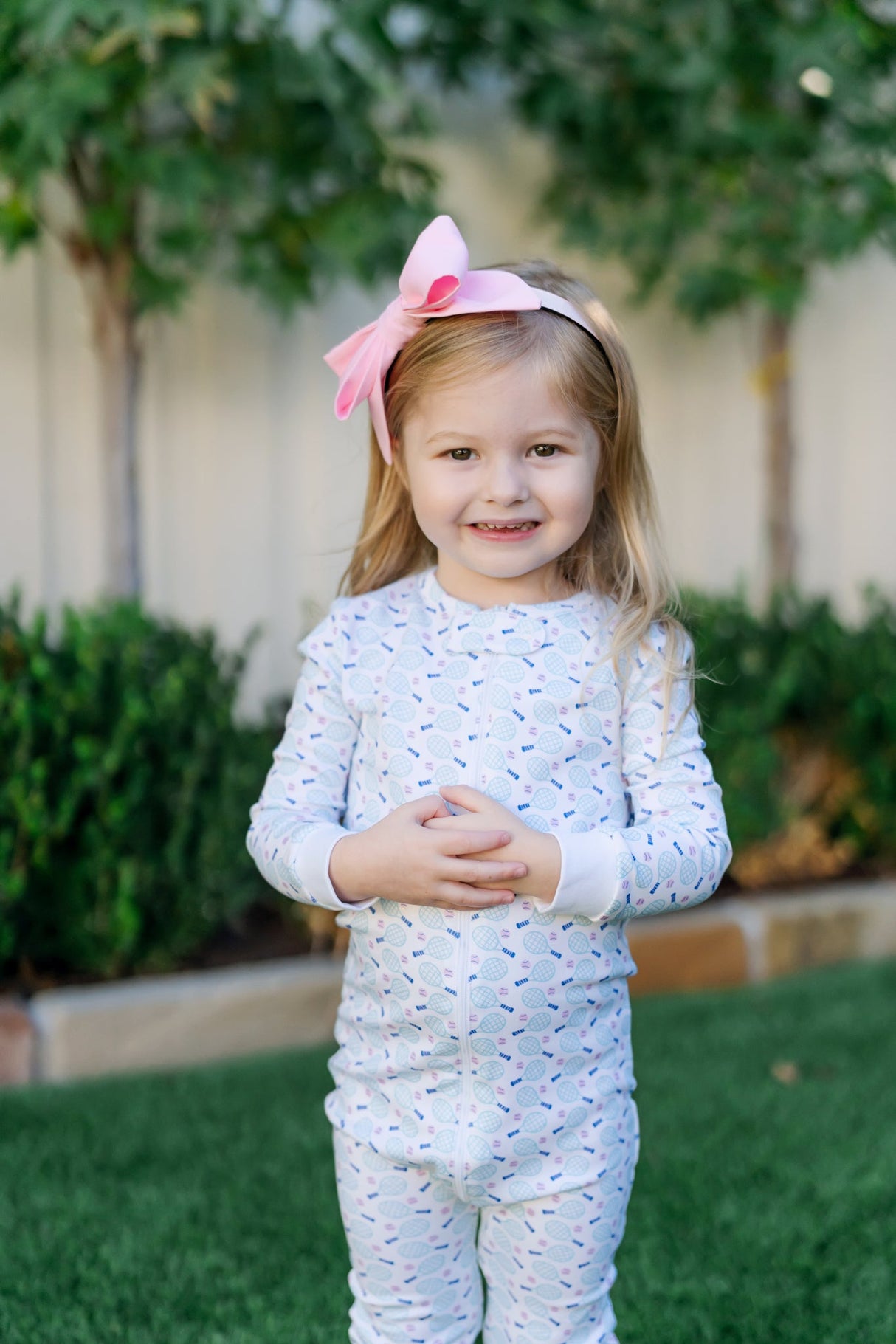 Parker Girls' Pima Cotton Zipper Pajama - Tennis Match Pink - HoneyBug 