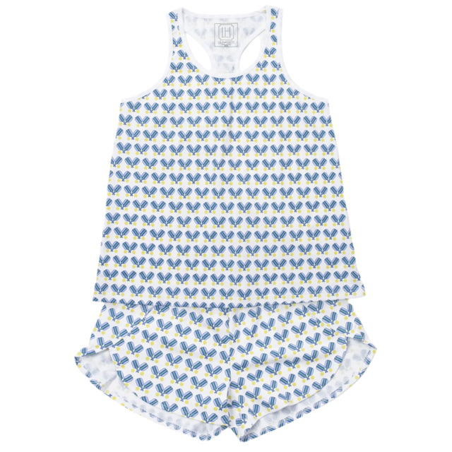 Alyssa Women's Pajama Short Set - Pickleball Blue - HoneyBug 