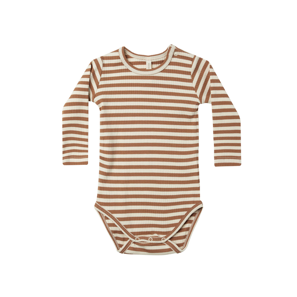 Ribbed Long Sleeve Bodysuit | Cinnamon Stripe - HoneyBug 