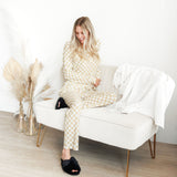WOMEN'S PAJAMA SET- Tan Check Ribbed - HoneyBug 