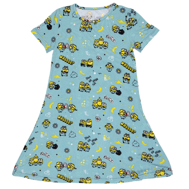 Minions Bello Banana Bamboo Girls' Short Sleeve Dress - HoneyBug 