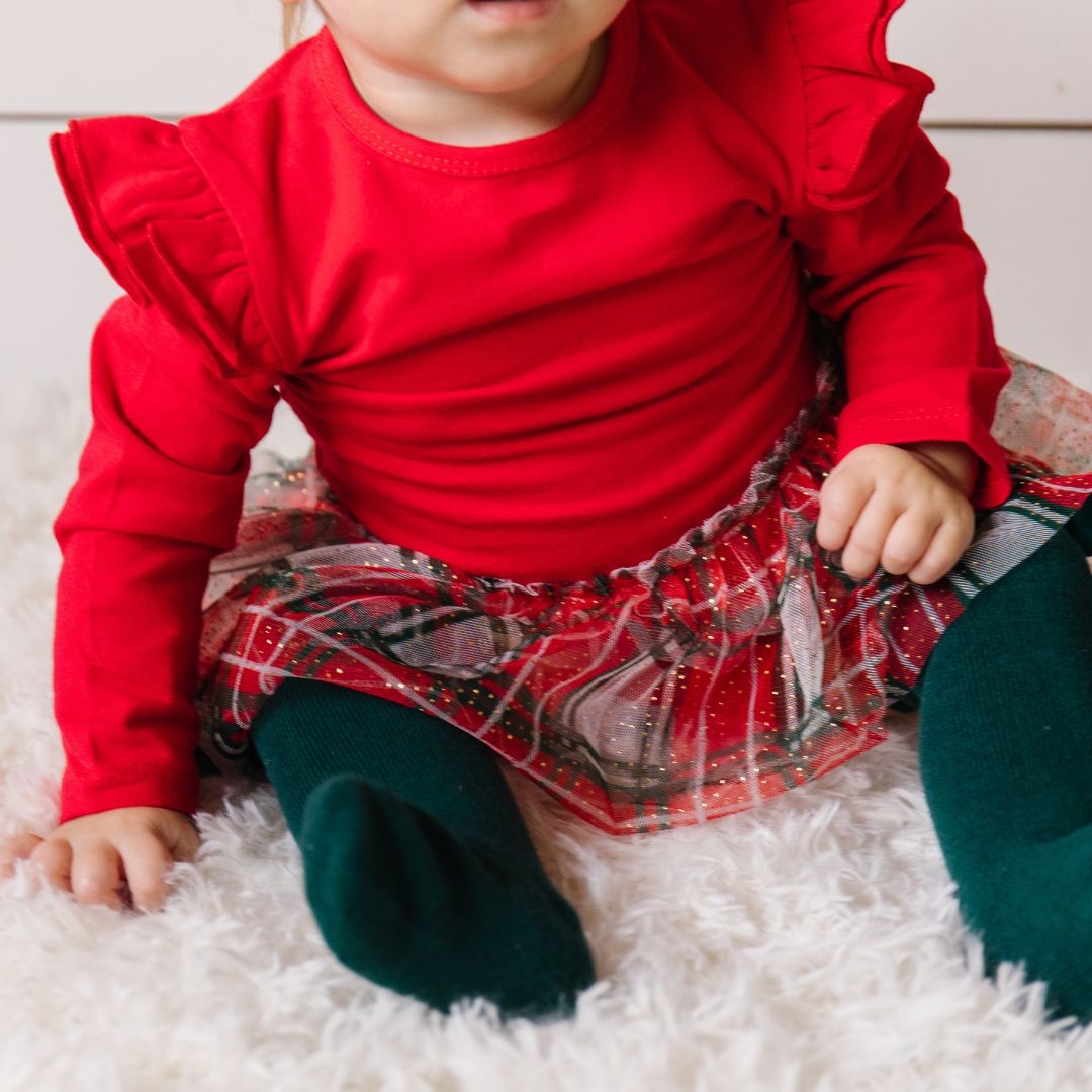 Christmas Plaid Long Sleeve Tutu Bodysuit