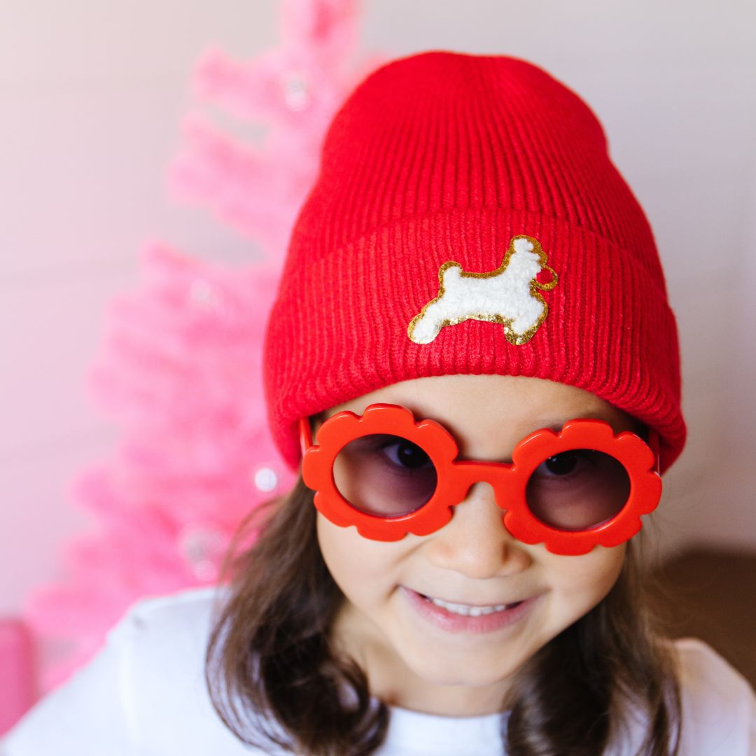 Reindeer Patch Christmas Beanie - Red