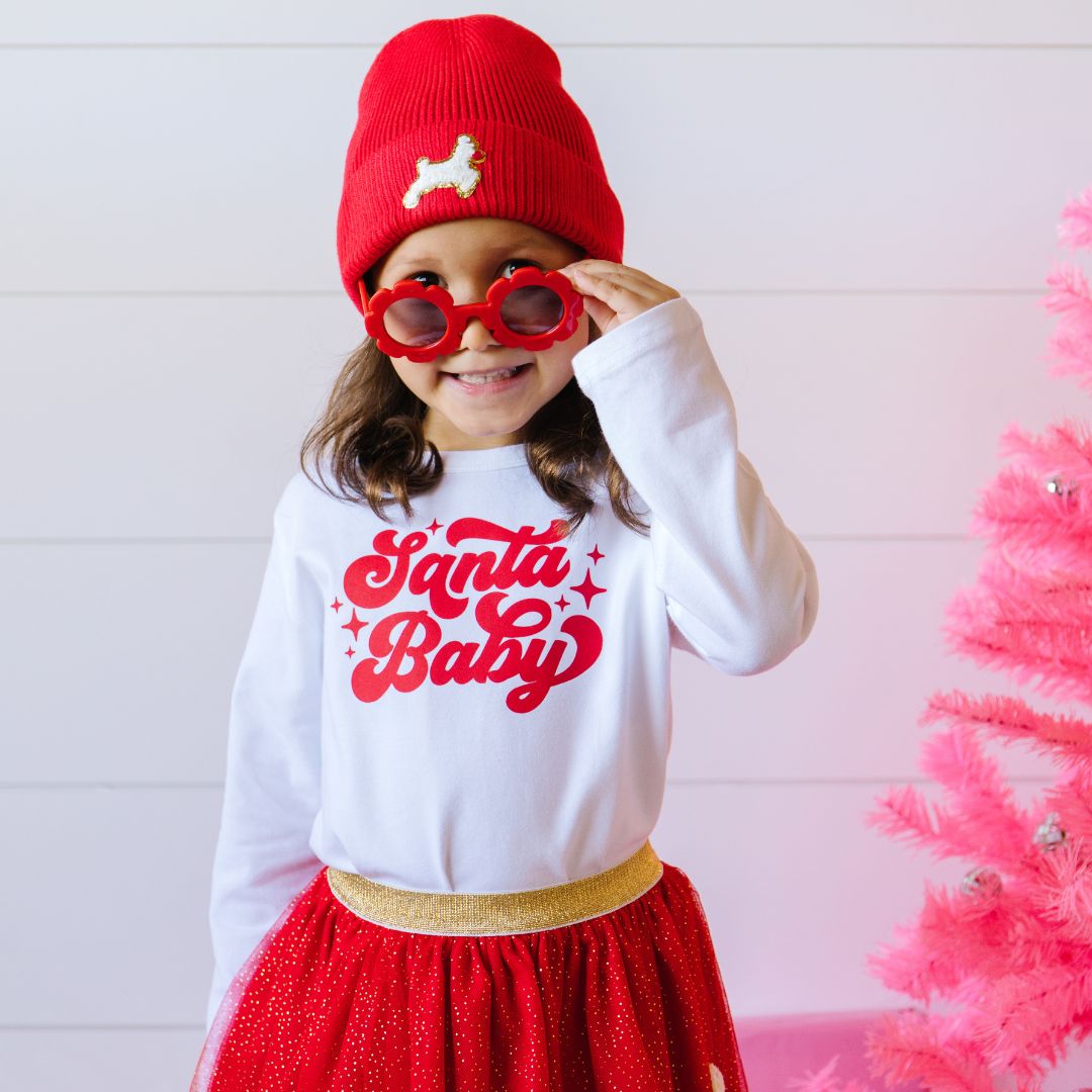 Santa Baby Red Christmas Long Sleeve Shirt - White