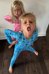 Long Sleeve Pajama Set - Monkeying Around Blue - HoneyBug 