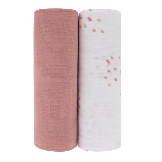 2 Pack Cotton Muslin Swaddle Blanket - Pink Raindrops - HoneyBug 