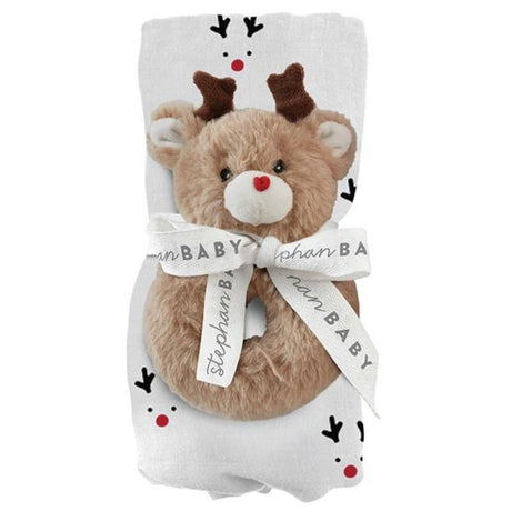 Swaddle Blanket + Plush Rattle - Reindeer - HoneyBug 