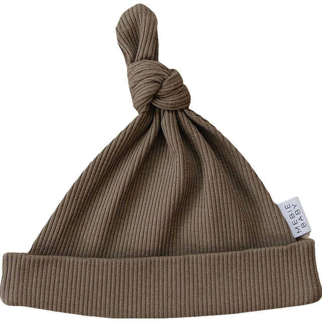 Cocoa Organic Ribbed Newborn Knot Hat - HoneyBug 