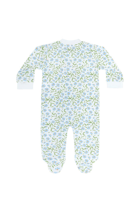 Blue Vines Print Zipper Footie - HoneyBug 