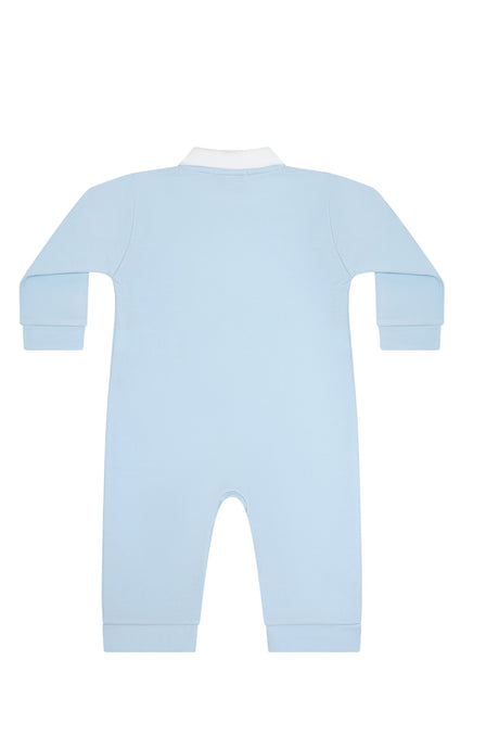 Blue Puppy Love Embroidery Romper LS - HoneyBug 