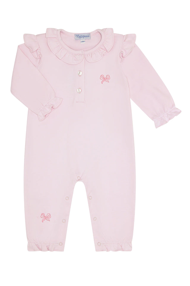 Charming Bows Embroidery Romper LS - HoneyBug 