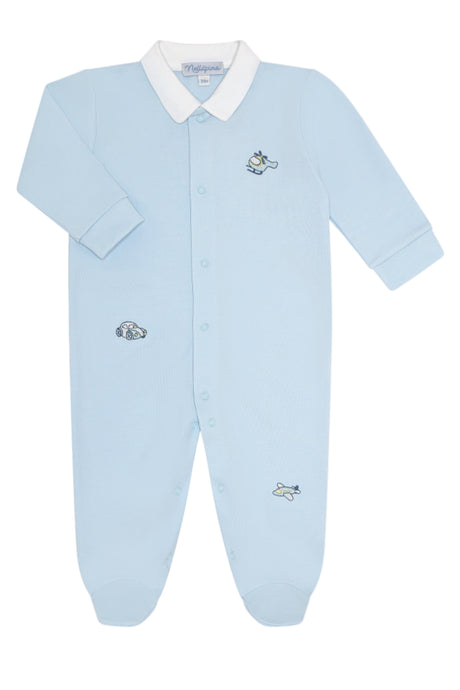 Mini Voyages Embroidery Snap Footie - HoneyBug 