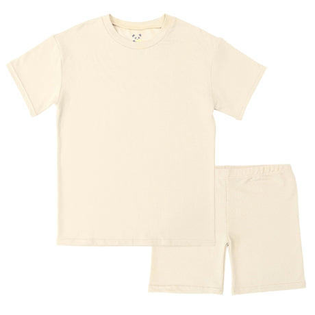 Oat Bamboo Blend Kid's Oversized Tee & Biker Short Set - HoneyBug 