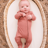 Organic Cotton Ribbed Footie - Terracotta