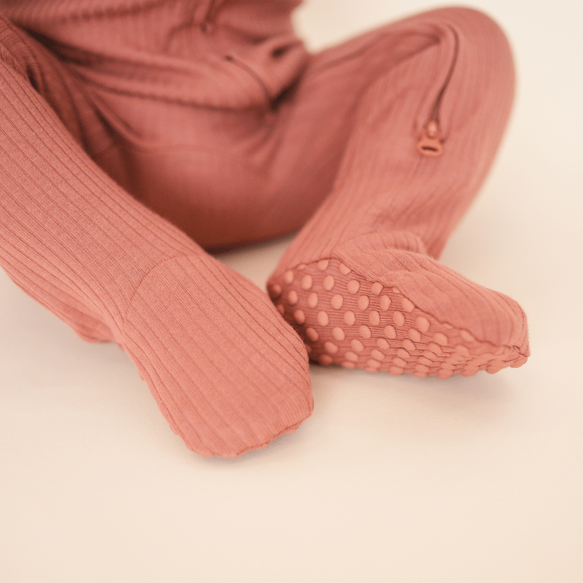 Organic Cotton Ribbed Footie - Terracotta