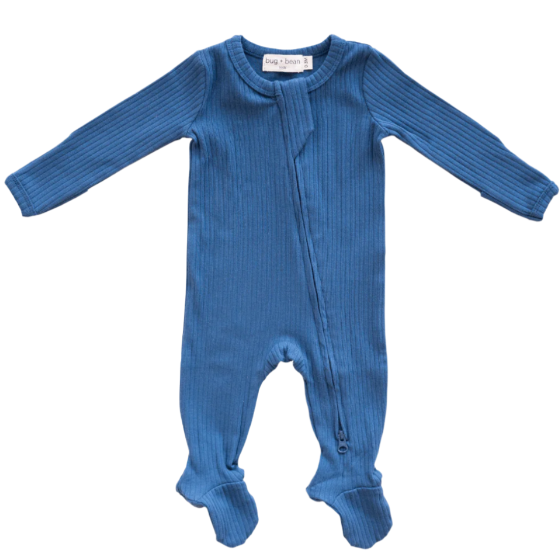 Organic Cotton Ribbed Footie - Ocean Blue