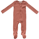 Organic Cotton Ribbed Footie - Terracotta