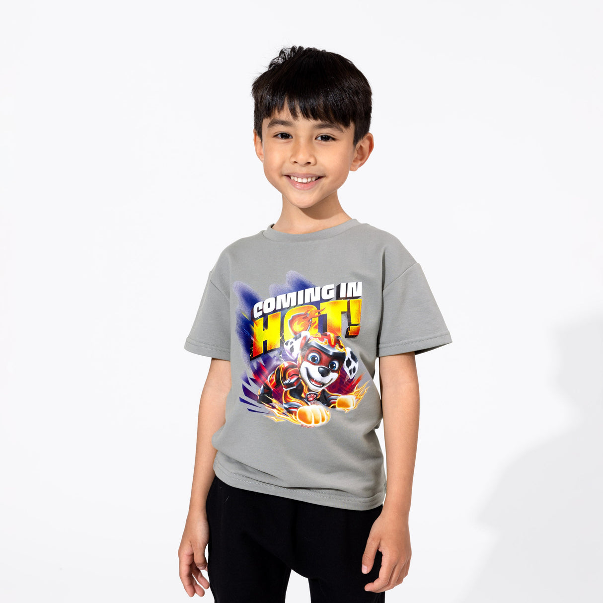 PAW Patrol: The Mighty Movie Marshall Stormy Grey Bamboo Terry Kids Oversized T-Shirt - HoneyBug 
