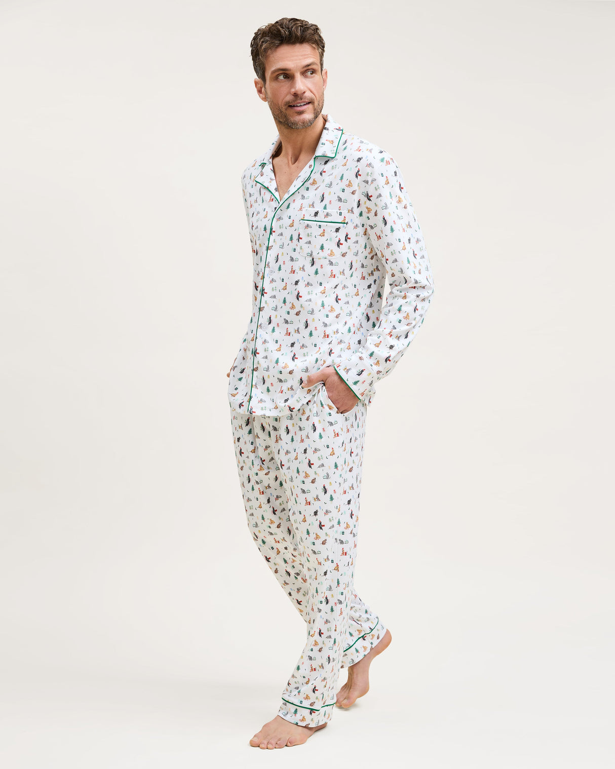 Men's Pima Pajama Set in Merry Meow - HoneyBug 