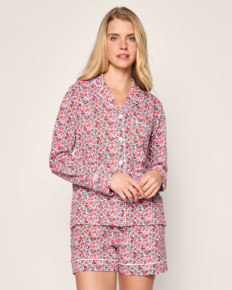 Women's Pima Long Sleeve Short Set in Fleurs des Bois