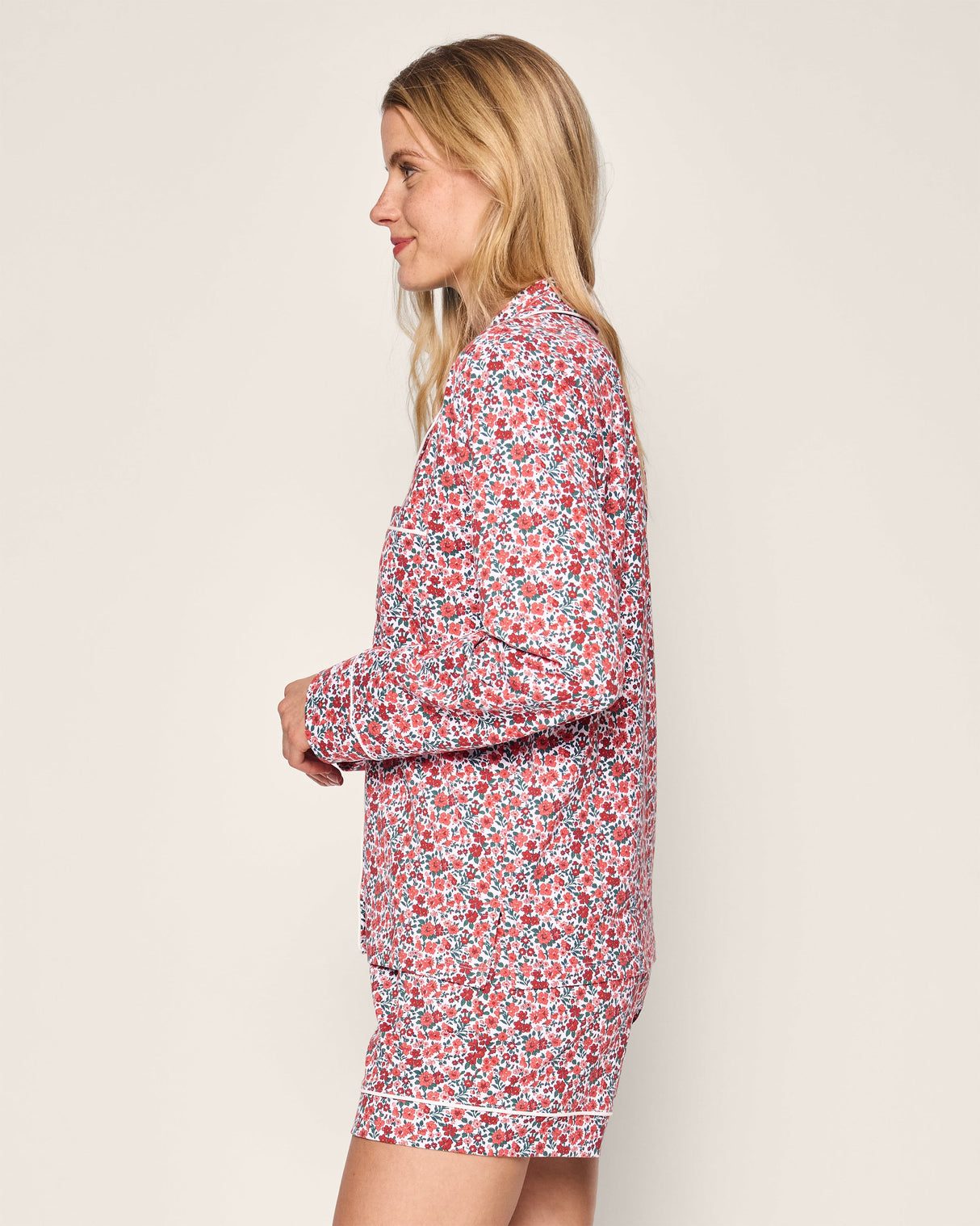 Women's Pima Long Sleeve Short Set in Fleurs des Bois