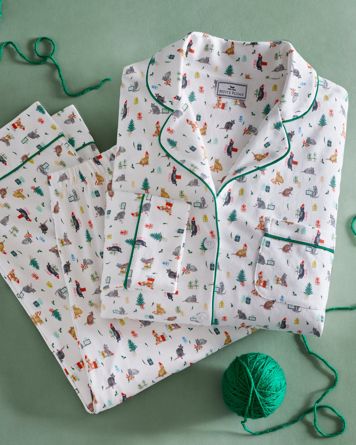 Women's Pima Pajama Set in Merry Meow - HoneyBug 