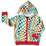 ZIP HOODIE- Groovy Check Bamboo French Terry - HoneyBug 