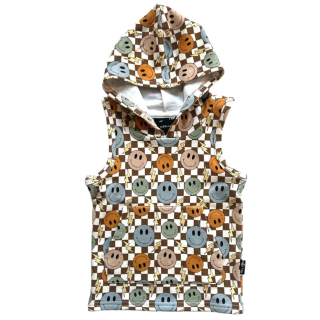 BAMBOO HOODIE TANK- Beige Happy Smiles - HoneyBug 