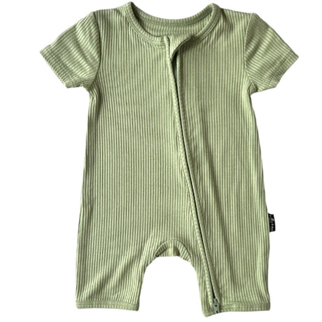 SHORTIE ZIP ROMPER - Pistachio Ribbed - HoneyBug 