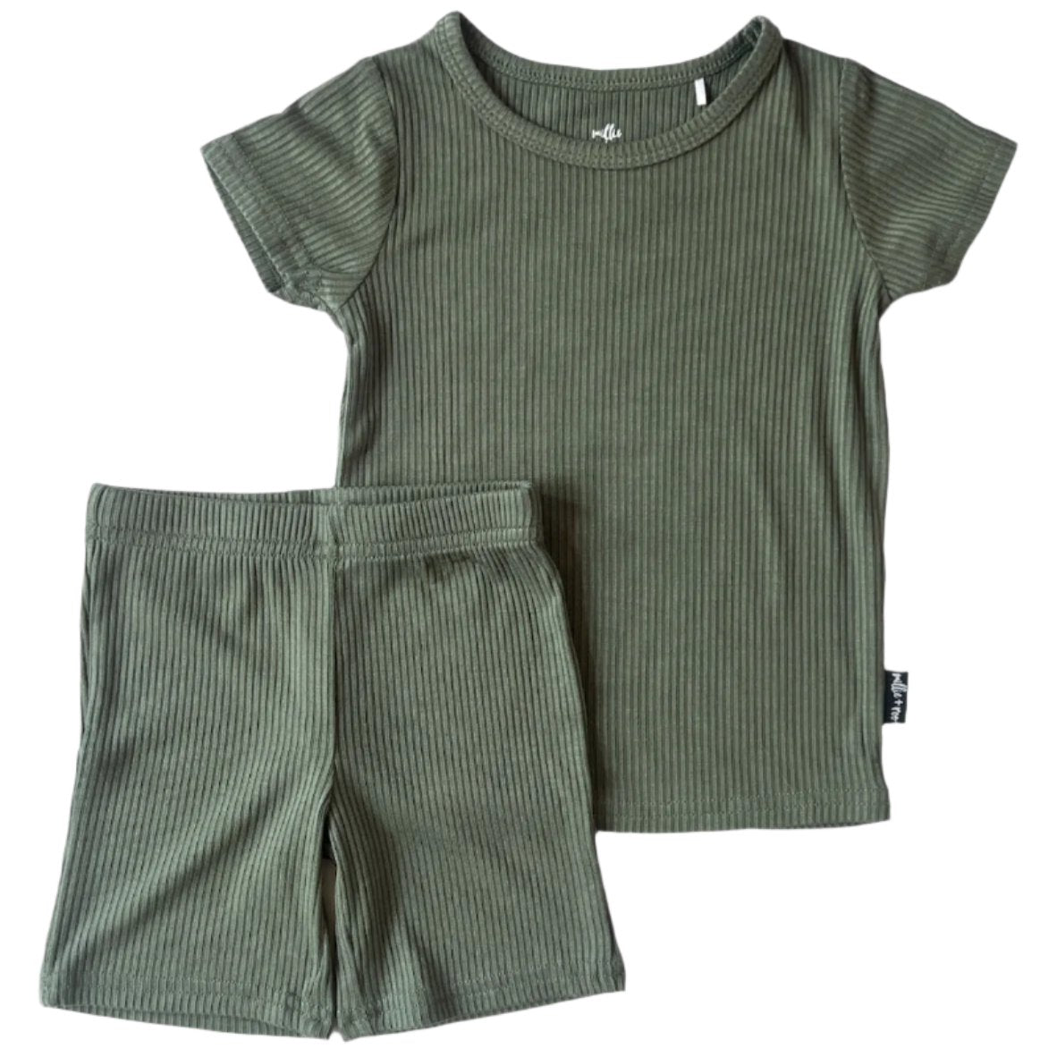 TWO PIECE SHORTIE SET- Moss Ribbed - HoneyBug 