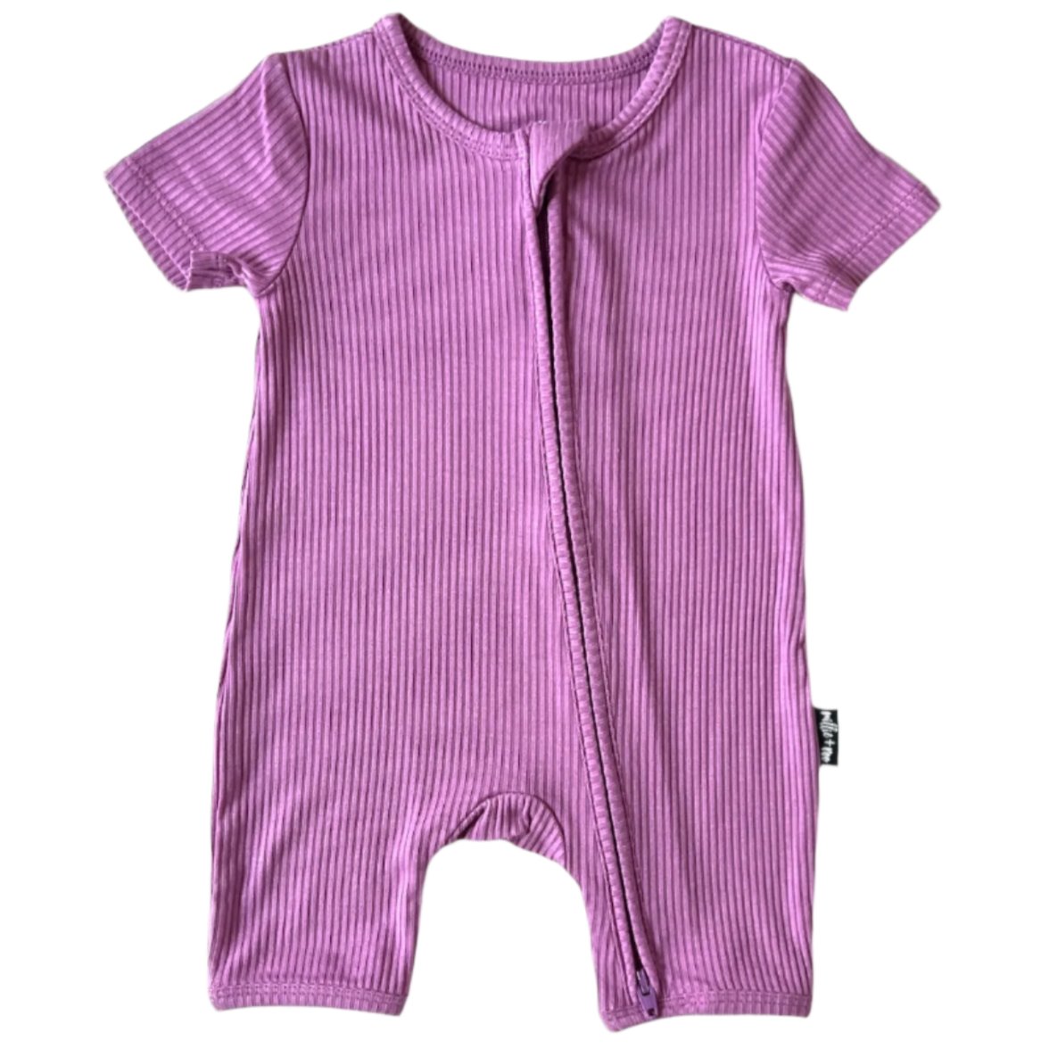 SHORTIE ZIP ROMPER - Lilac Ribbed