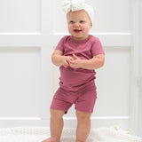 TWO PIECE SHORTIE SET- Mauve Ribbed - HoneyBug 