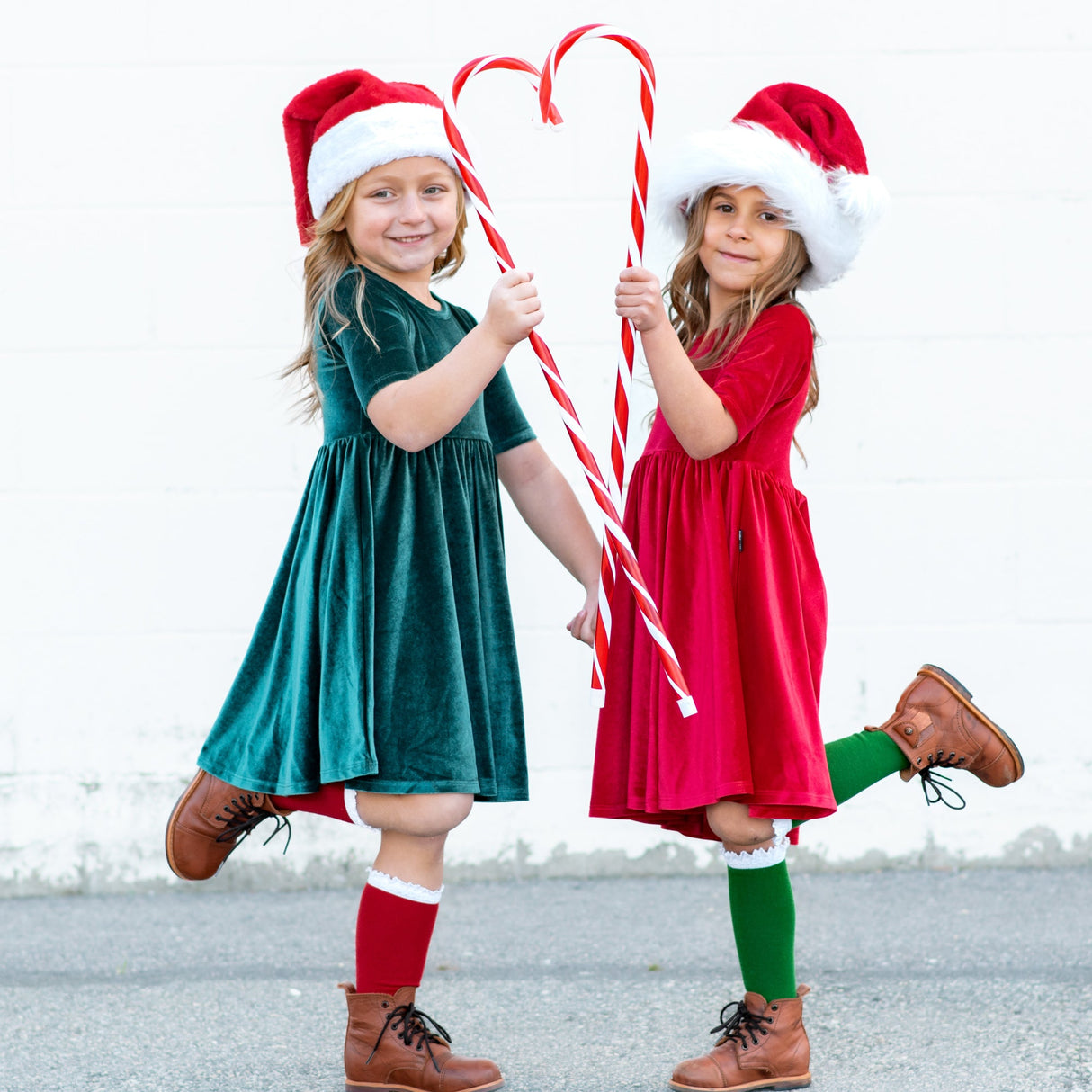 VELVET MID SLEEVE TWIRL- Ruby Red Stretch Velvet Twirl Dress - HoneyBug 