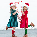 VELVET MID SLEEVE TWIRL- Ruby Red Stretch Velvet Twirl Dress - HoneyBug 