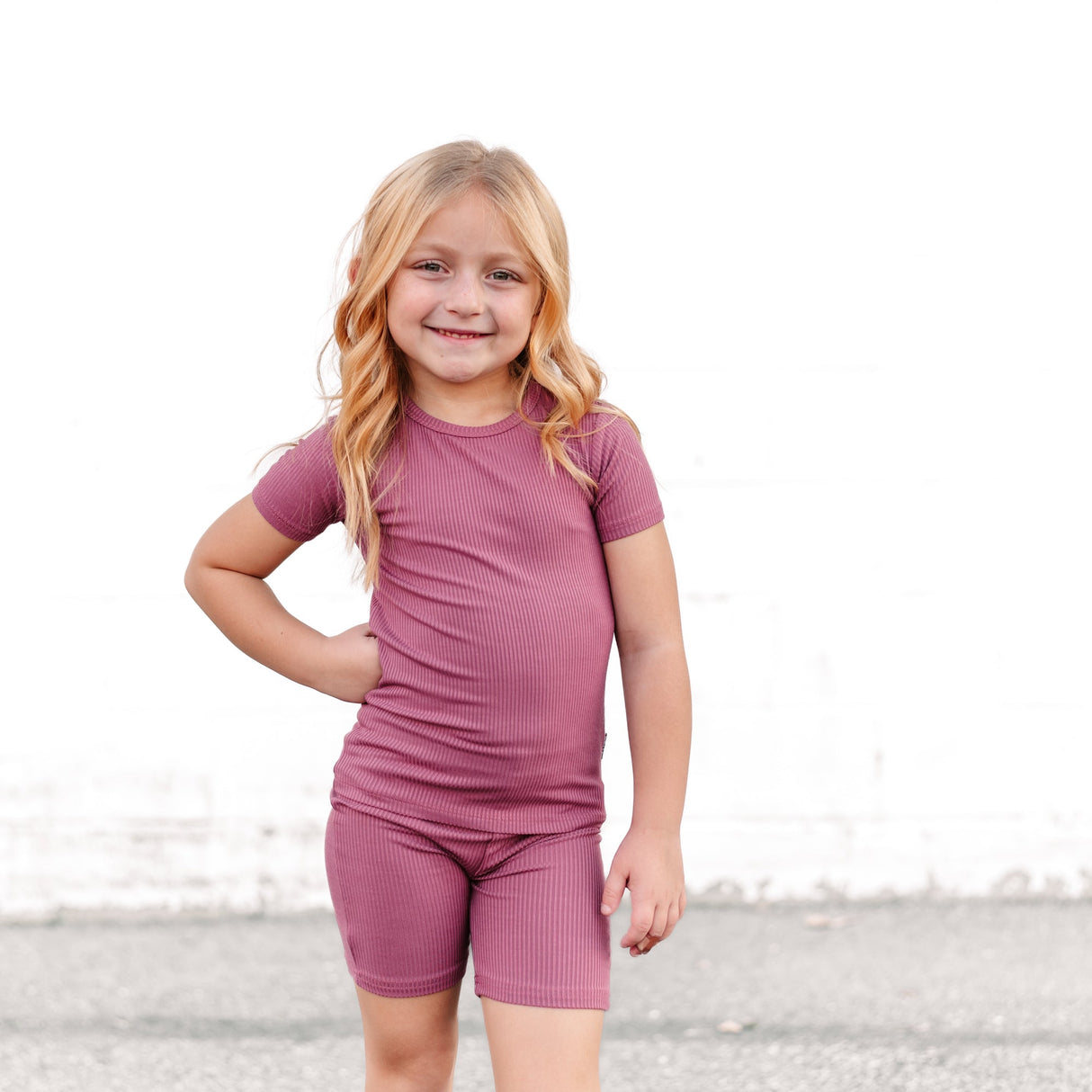 TWO PIECE SHORTIE SET- Mauve Ribbed - HoneyBug 