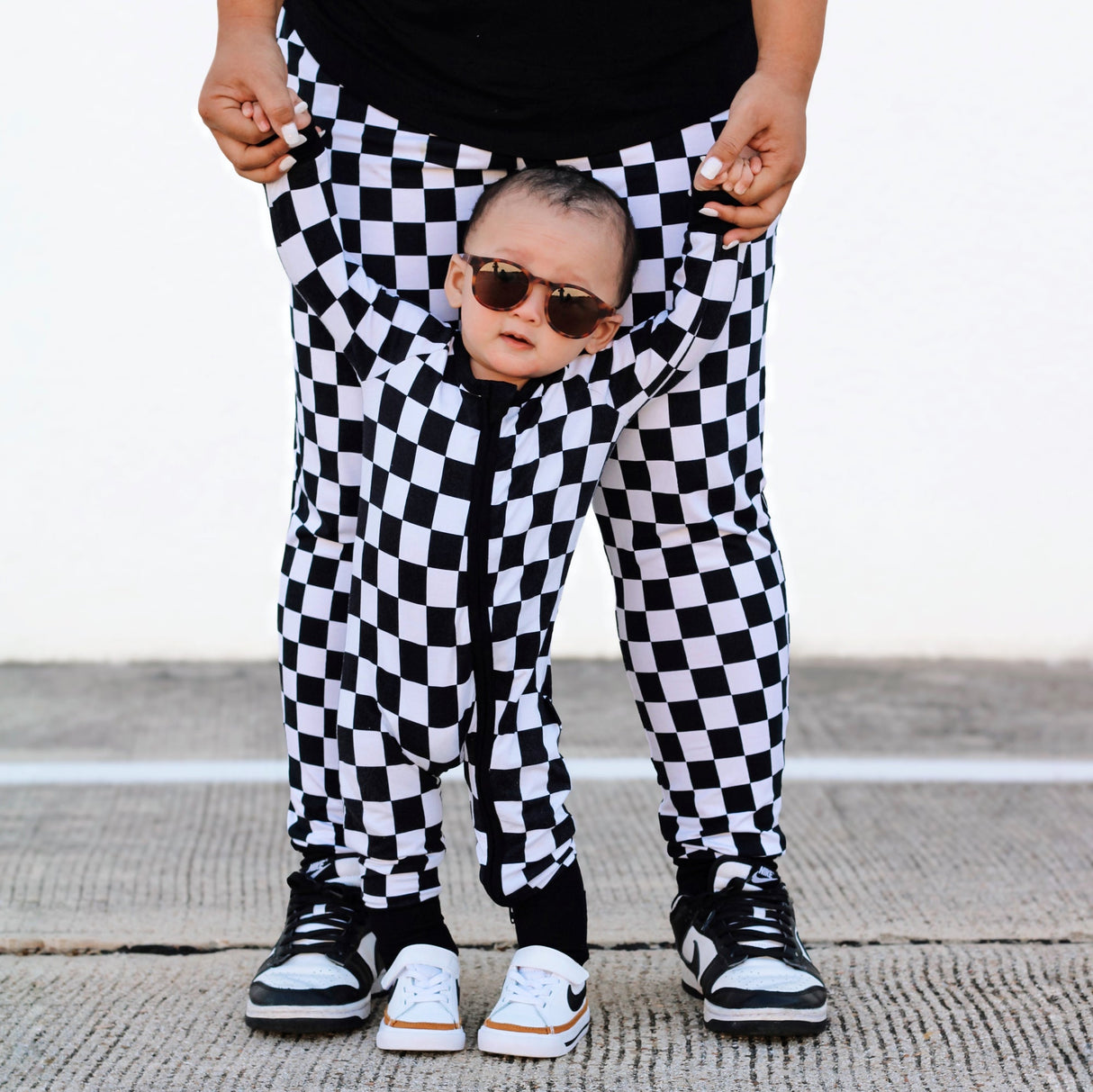 Zip Romper - B+W Checkered - HoneyBug 